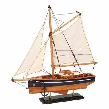 Model zeilboot model jacht naturel/blauw 23 cm