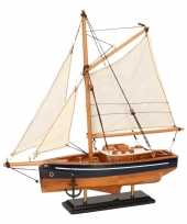 Model zeilboot model jacht naturel blauw 23 cm